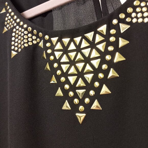 NY Collection Black Overlay Blouse Top Gold Hardware sz M, NWT - Picture 2 of 7